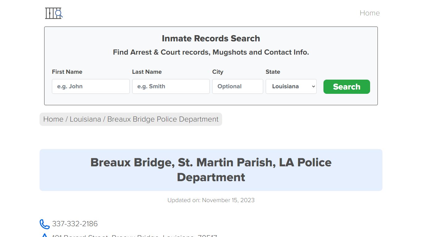 Breaux Bridge, LA Police - City Jail Inmates, Arrests